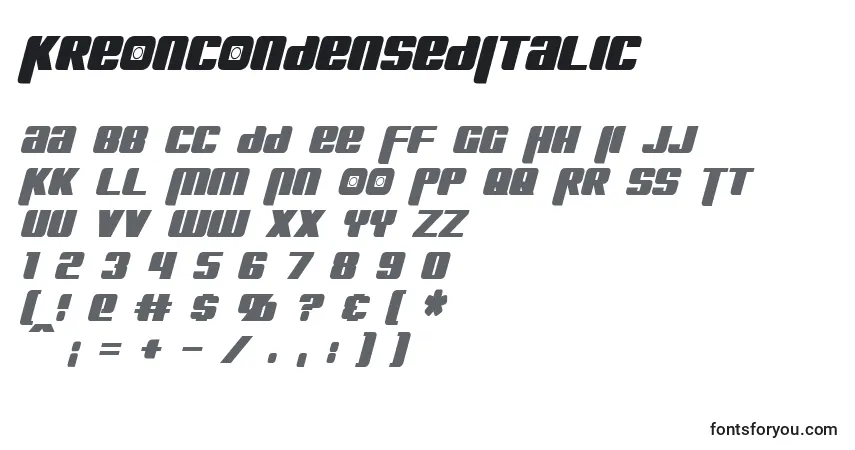 Schriftart KreonCondensedItalic – Alphabet, Zahlen, spezielle Symbole