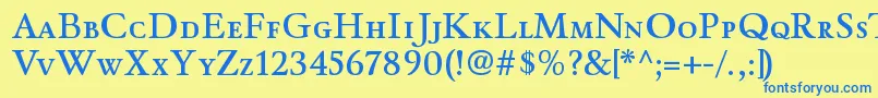 フォントWinthorpescsbRegular – 青い文字が黄色の背景にあります。
