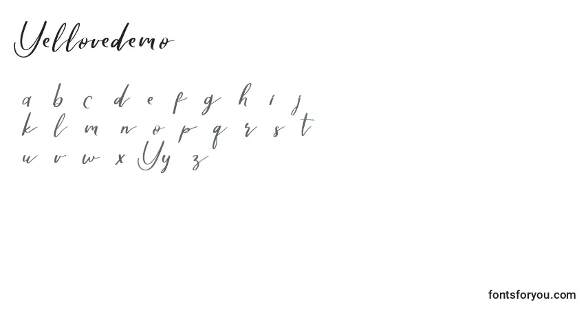 Schriftart Yellovedemo – Alphabet, Zahlen, spezielle Symbole
