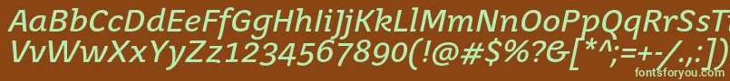 JuvenistextItalic-fontti – vihreät fontit ruskealla taustalla