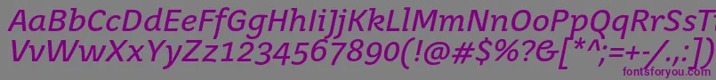 JuvenistextItalic-fontti – violetit fontit harmaalla taustalla