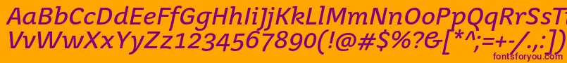 JuvenistextItalic-Schriftart – Violette Schriften auf orangefarbenem Hintergrund