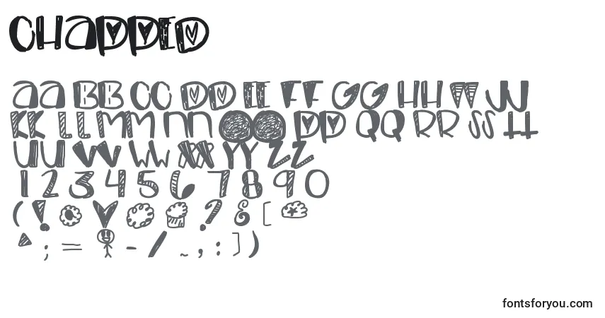 Czcionka Chapped – alfabet, cyfry, specjalne znaki