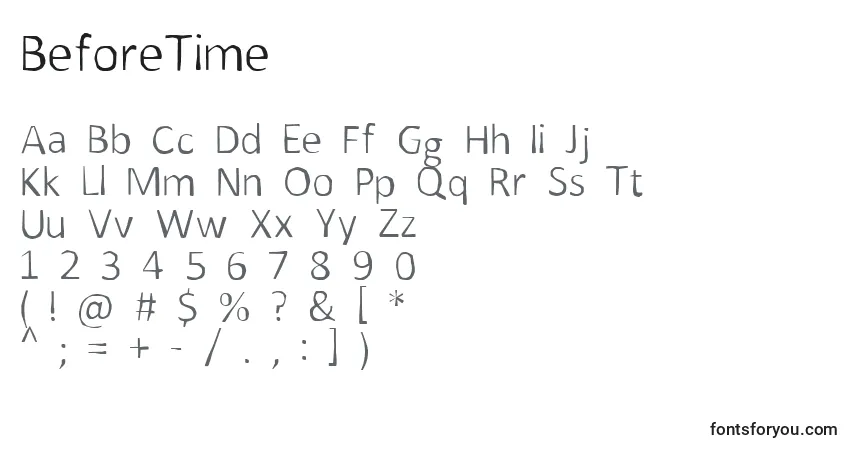 Schriftart BeforeTime – Alphabet, Zahlen, spezielle Symbole