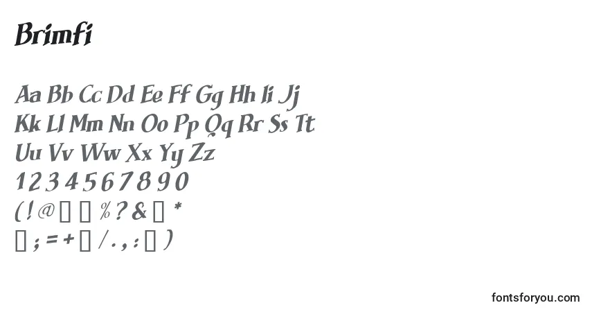 Czcionka Brimfi – alfabet, cyfry, specjalne znaki