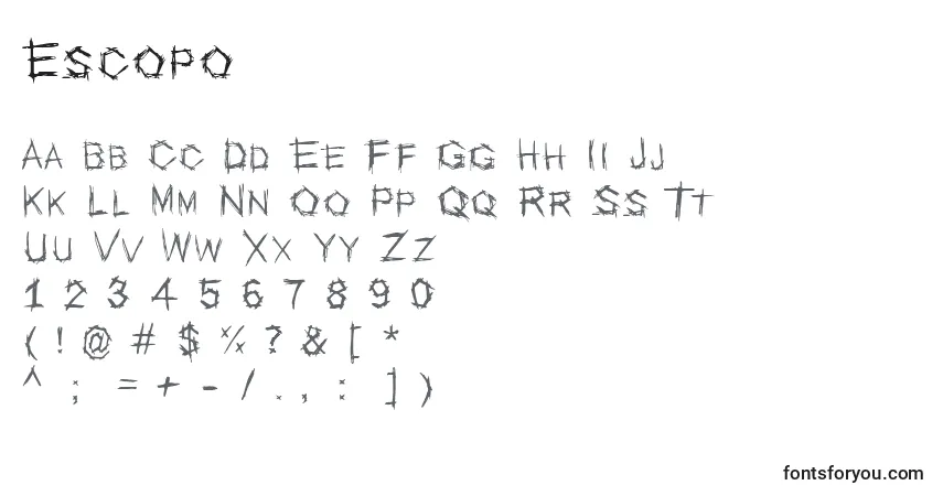 Czcionka Escopo – alfabet, cyfry, specjalne znaki