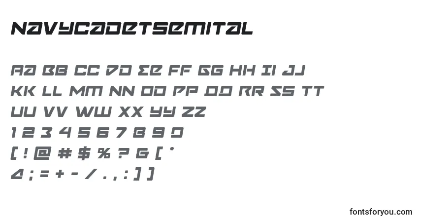 A fonte Navycadetsemital – alfabeto, números, caracteres especiais