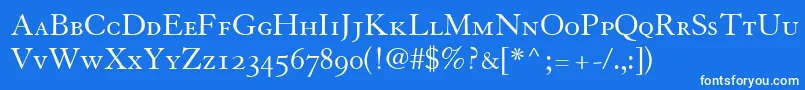 GranjonSmallCapsOldStyleFigures-Schriftart – Weiße Schriften auf blauem Hintergrund