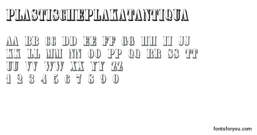 A fonte Plastischeplakatantiqua – alfabeto, números, caracteres especiais