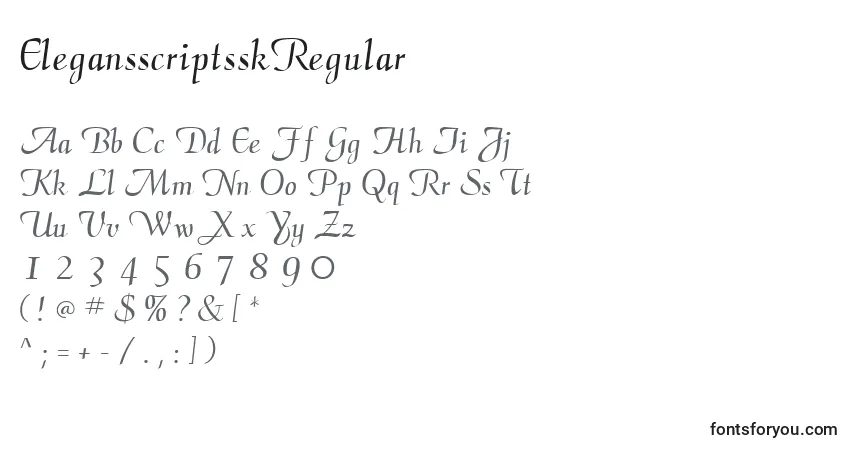 A fonte ElegansscriptsskRegular – alfabeto, números, caracteres especiais