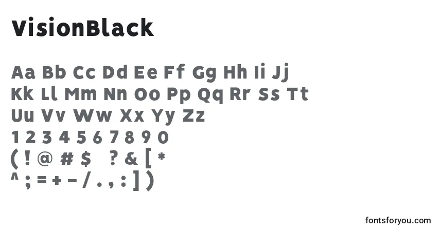 A fonte VisionBlack – alfabeto, números, caracteres especiais