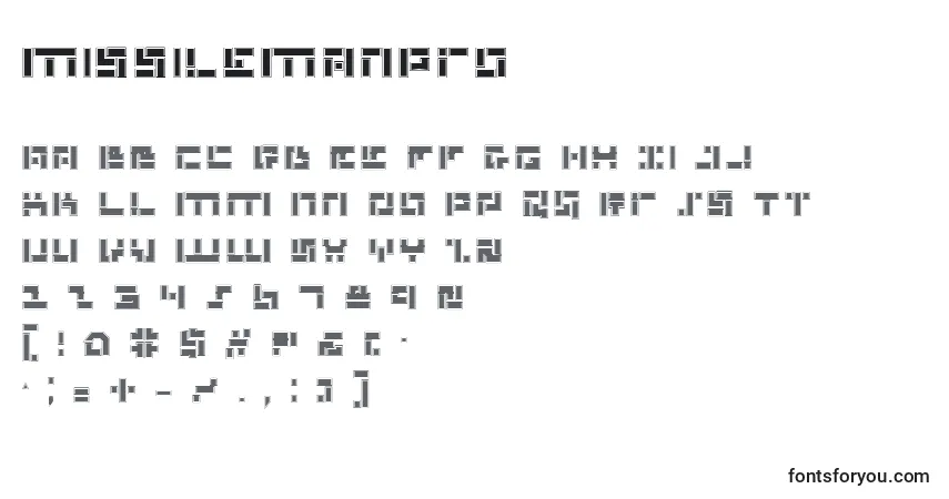 A fonte MissileManPro – alfabeto, números, caracteres especiais