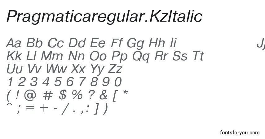 A fonte Pragmaticaregular.KzItalic – alfabeto, números, caracteres especiais