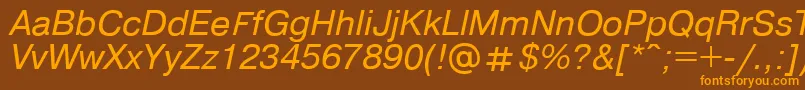 Pragmaticaregular.KzItalic Font – Orange Fonts on Brown Background