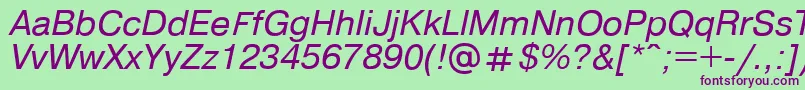 Pragmaticaregular.KzItalic Font – Purple Fonts on Green Background