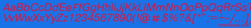 Pragmaticaregular.KzItalic Font – Red Fonts on Blue Background