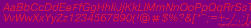 Czcionka Pragmaticaregular.KzItalic – czerwone czcionki na fioletowym tle