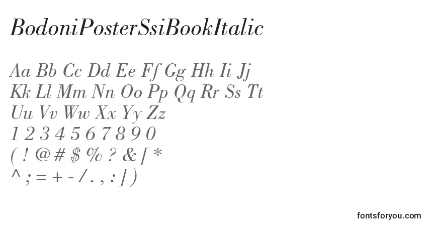 Czcionka BodoniPosterSsiBookItalic – alfabet, cyfry, specjalne znaki