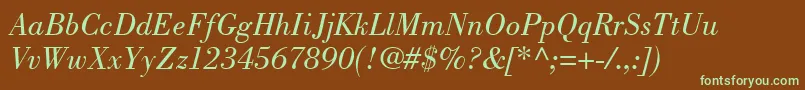 Weitere Informationen zur BodoniPosterSsiBookItalic-Schriftart BodoniPosterSsiBookItalic-Schriftart – Grüne Schriften auf braunem Hintergrund