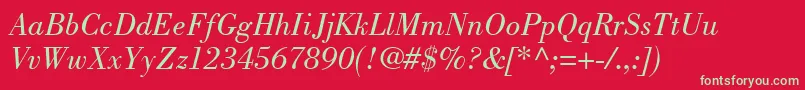 Czcionka BodoniPosterSsiBookItalic – zielone czcionki na czerwonym tle