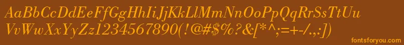 BodoniPosterSsiBookItalic-Schriftart – Orangefarbene Schriften auf braunem Hintergrund