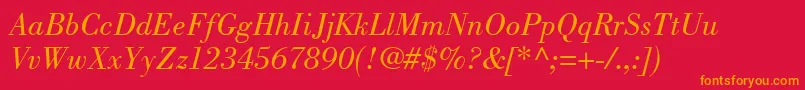 Fonte BodoniPosterSsiBookItalic – fontes laranjas em um fundo vermelho