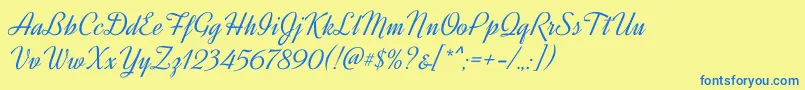 フォントDynalightRegular – 青い文字が黄色の背景にあります。