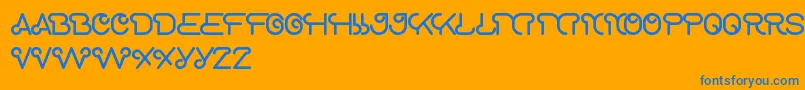 ScooterExperiment-Schriftart – Blaue Schriften auf orangefarbenem Hintergrund