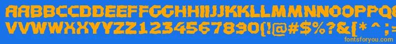 フォントAConceptotitulbroken – オレンジ色の文字が青い背景にあります。
