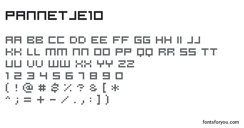 Czcionka Pannetje10 – alfabet, cyfry, specjalne znaki