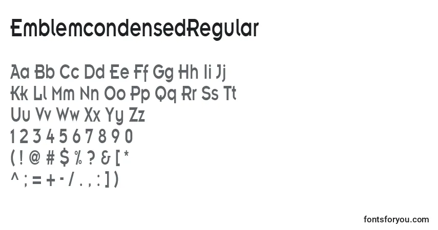 characters of emblemcondensedregular font, letter of emblemcondensedregular font, alphabet of  emblemcondensedregular font