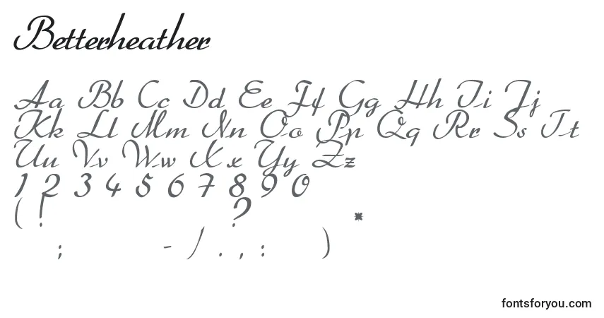 Schriftart Betterheather – Alphabet, Zahlen, spezielle Symbole