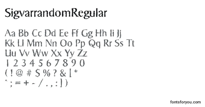A fonte SigvarrandomRegular – alfabeto, números, caracteres especiais