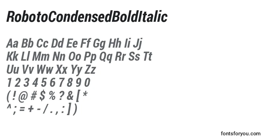 Czcionka RobotoCondensedBoldItalic – alfabet, cyfry, specjalne znaki