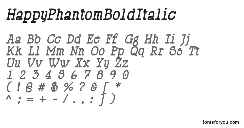 A fonte HappyPhantomBoldItalic – alfabeto, números, caracteres especiais