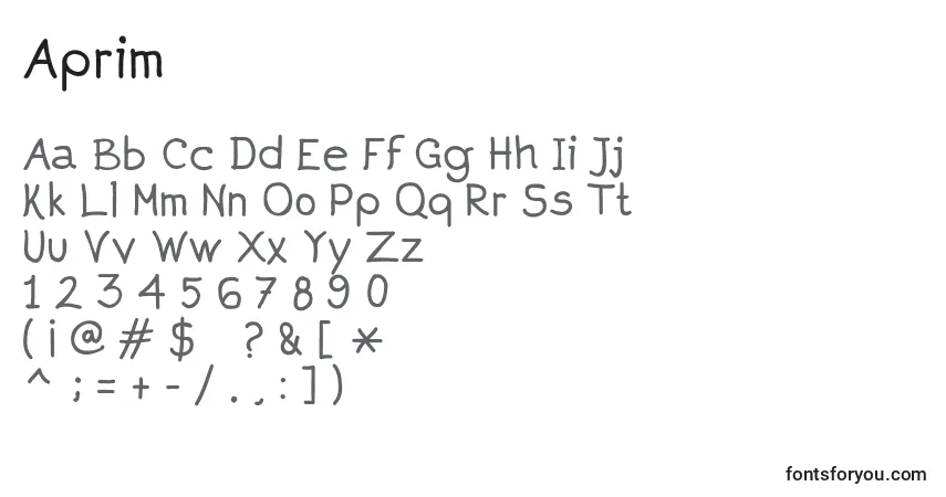 Czcionka Aprim – alfabet, cyfry, specjalne znaki