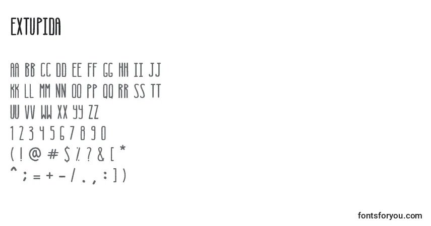 Шрифт Extupida – алфавит, цифры, специальные символы