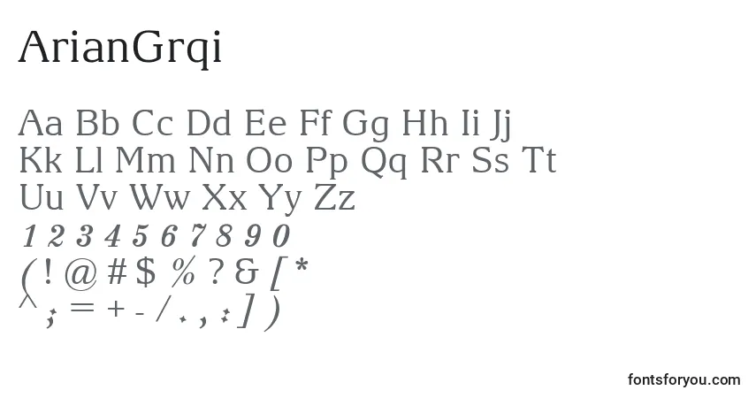 ArianGrqiフォント–アルファベット、数字、特殊文字
