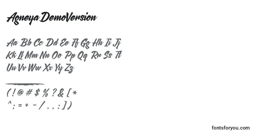 Schriftart AgneyaDemoVersion – Alphabet, Zahlen, spezielle Symbole