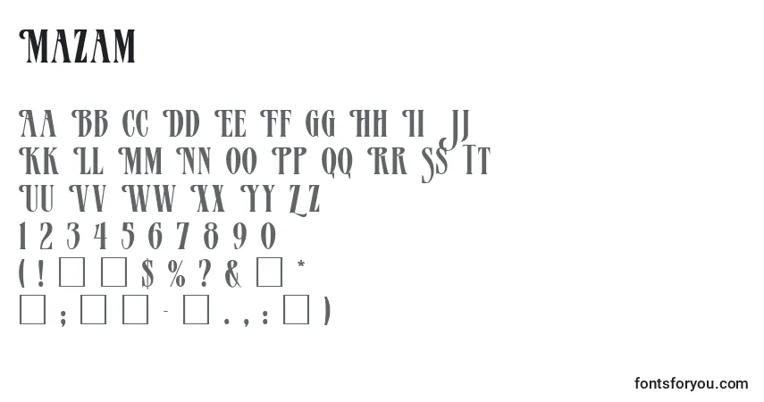 Schriftart Mazam – Alphabet, Zahlen, spezielle Symbole