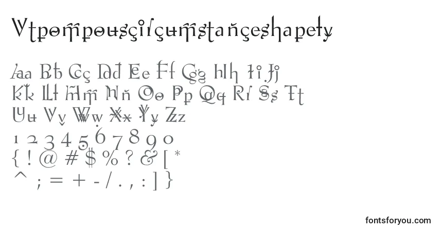 A fonte Vtpompouscircumstanceshapely – alfabeto, números, caracteres especiais
