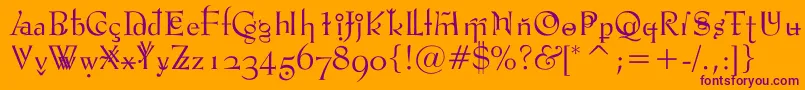 Vtpompouscircumstanceshapely-Schriftart – Violette Schriften auf orangefarbenem Hintergrund