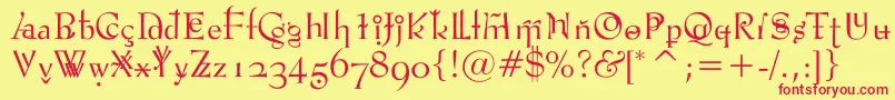 Vtpompouscircumstanceshapely Font – Red Fonts on Yellow Background