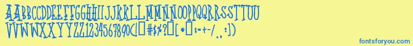 フォントQuoted – 青い文字が黄色の背景にあります。