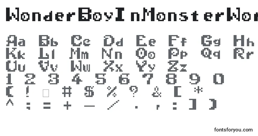 Шрифт WonderBoyInMonsterWorld – алфавит, цифры, специальные символы