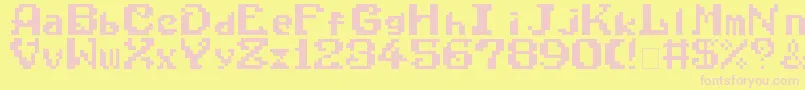 WonderBoyInMonsterWorld-fontti – vaaleanpunaiset fontit keltaisella taustalla