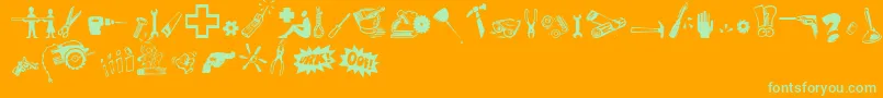 Tooltime-Schriftart – Grüne Schriften auf orangefarbenem Hintergrund