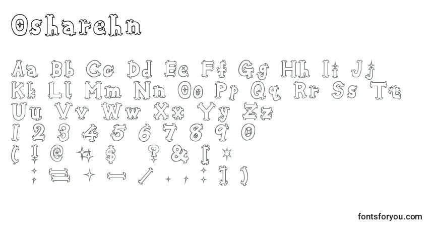Schriftart Osharehn – Alphabet, Zahlen, spezielle Symbole