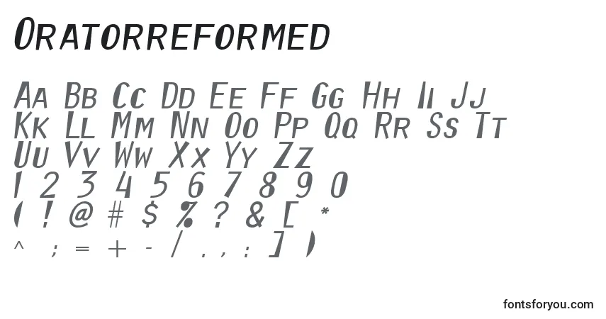 Czcionka Oratorreformed – alfabet, cyfry, specjalne znaki