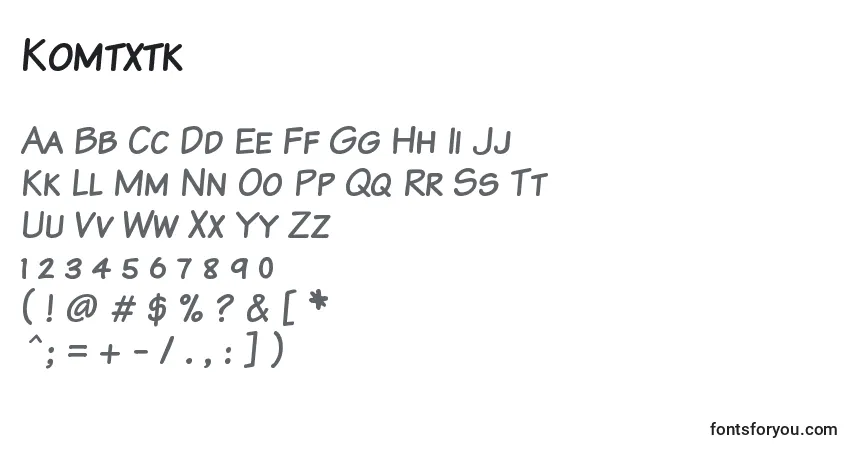 Czcionka Komtxtk – alfabet, cyfry, specjalne znaki
